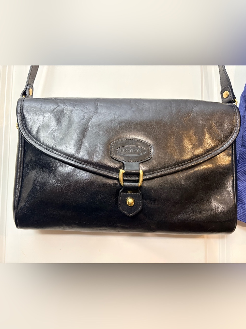 Late 80’s or Early 90’s Oroton Sydney Black Leather Crossbody Flap Bag